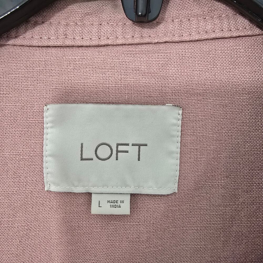 LOFT Linen Cotton Cropped Patch Pocket Jacket Dusty Pink Size Large - Picture 3 of 9